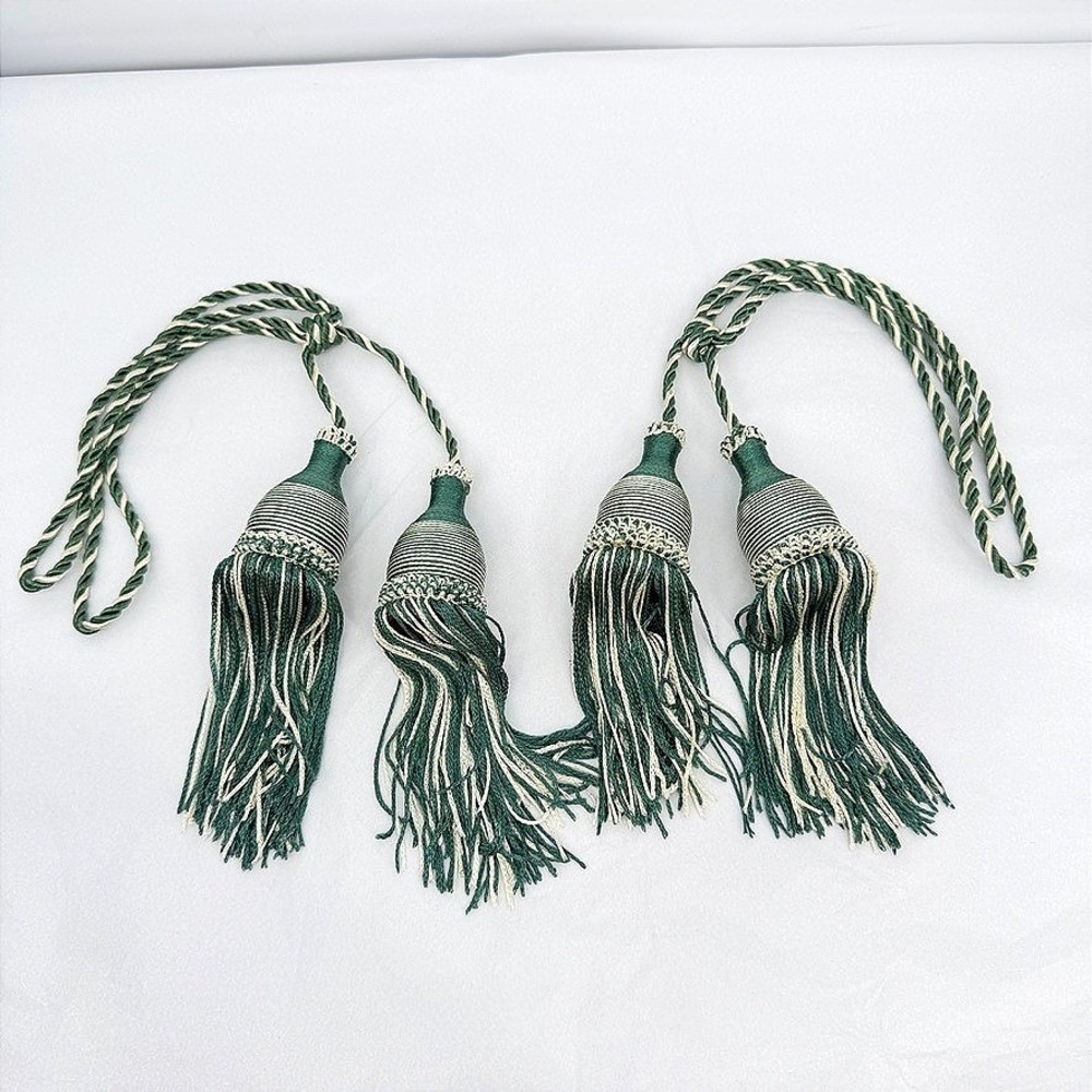 Curtain Tieback Double Tassels Traditional Elegant Drapery Decor Green Cream